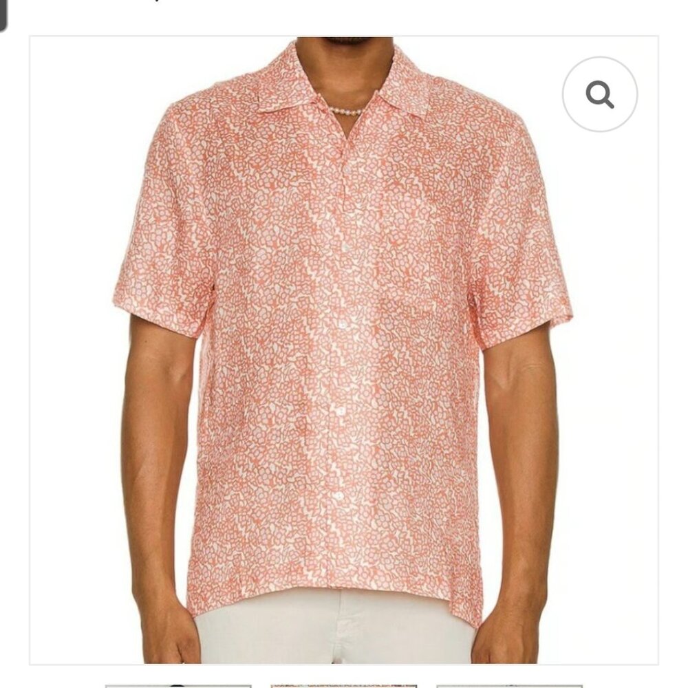 Solid & Striped The Cabana Button Shirt 100% Linen Men"s SZ Large Floral Salmon